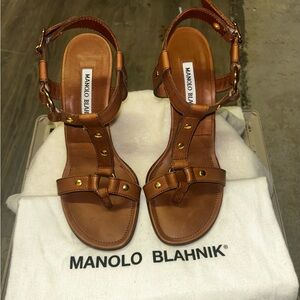 Manolo Blahnik Brown Leather Sandle heels , size 6.5